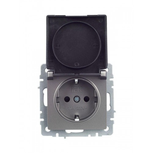 Розетка BRITE РСбш10-3-БрС 16А IP20 с заземл. защ. шторки с крышкой механизм сталь IEK BR-R16-16-K46