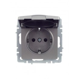 Розетка BRITE РСбш10-3-БрС 16А IP20 с заземл. защ. шторки с крышкой механизм сталь IEK BR-R16-16-K46