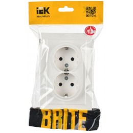 Розетка 2-м СП BRITE РС12-3-БрБ 16А в сборе с заземл. без защ. шторок бел. IEK BR-R21-16-K01-F