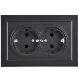 Розетка 2-м СП BRITE РС12-3-БрЧ 16А в сборе с заземл. без защ. шторок черн. IEK BR-R21-16-K02-F