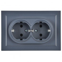 Розетка 2-м СП BRITE РС12-3-БрМ 16А в сборе с заземл. без защ. шторок маренго IEK BR-R21-16-K35-F