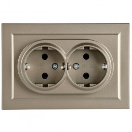 Розетка 2-м СП BRITE РС12-3-БрШ 16А в сборе с заземл. без защ. шторок шампань IEK BR-R21-16-K37-F
