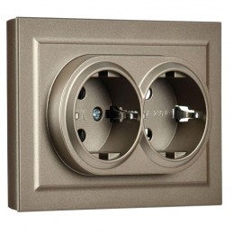Розетка 2-м СП BRITE РС12-3-БрШ 16А в сборе с заземл. без защ. шторок шампань IEK BR-R21-16-K37-F