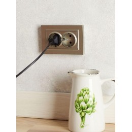 Розетка 2-м СП BRITE РС12-3-БрШ 16А в сборе с заземл. без защ. шторок шампань IEK BR-R21-16-K37-F