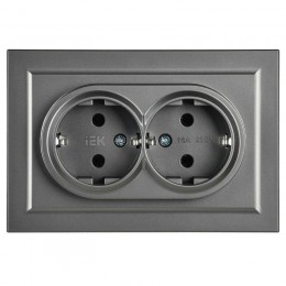 Розетка 2-м СП BRITE РС12-3-БрС 16А в сборе с заземл. без защ. шторок сталь IEK BR-R21-16-K46-F