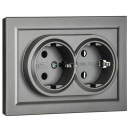 Розетка 2-м СП BRITE РС12-3-БрС 16А в сборе с заземл. без защ. шторок сталь IEK BR-R21-16-K46-F