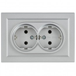 Розетка 2-м СП BRITE РС12-3-БрА 16А в сборе с заземл. без защ. шторок алюм. IEK BR-R21-16-K47-F