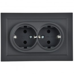 Розетка 2-м СП BRITE РС12-3-БрГ 16А в сборе с заземл. без защ. шторок графит IEK BR-R21-16-K53-F