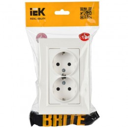 Розетка 2-м СП BRITE РСш12-3-БрБ 16А в сборе с заземл. защ. шторки бел. IEK BR-R24-16-K01-F