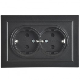 Розетка 2-м СП BRITE РСш12-3-БрЧ 16А в сборе с заземл. защ. шторки черн. IEK BR-R24-16-K02-F