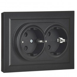 Розетка 2-м СП BRITE РСш12-3-БрЧ 16А в сборе с заземл. защ. шторки черн. IEK BR-R24-16-K02-F