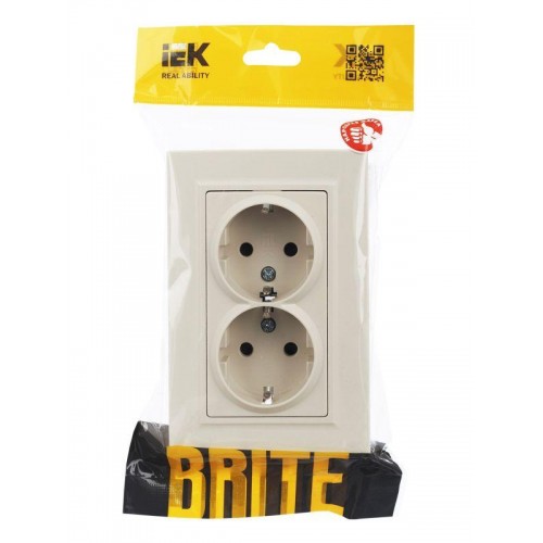 Розетка 2-м СП BRITE РСш12-3-БрКр 16А в сборе с заземл. защ. шторки беж. IEK BR-R24-16-K10-F
