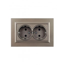 Розетка 2-м СП BRITE РСш12-3-БрШ 16А в сборе с заземл. защ. шторки шампань IEK BR-R24-16-K37-F