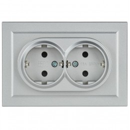 Розетка 2-м СП BRITE РСш12-3-БрА 16А в сборе с заземл. защ. шторки алюм. IEK BR-R24-16-K47-F