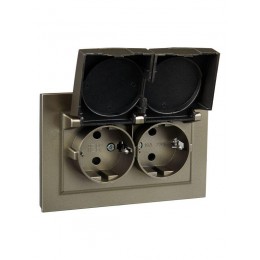 Розетка 2-м СП BRITE РСбш12-3-44-БрШ 16А в сборе IP44 с крышкой шампань IEK BR-R26-16-44-K37-F