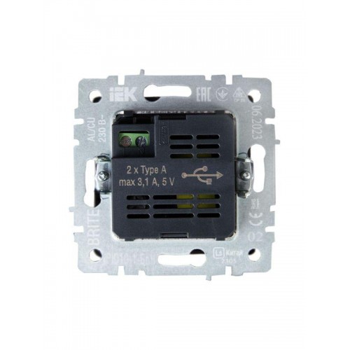 Розетка BRITE USB A+A 3.1А РЮ10-1-БрЧ механизм черн. IEK BR-U21-D31-K02