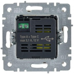 Розетка BRITE USB A+C 18Вт РЮ11-1-БрБ механизм бел. IEK BR-U22-018-K01