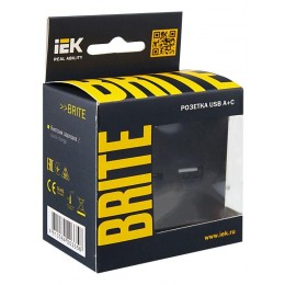 Розетка BRITE USB A+C 18Вт РЮ11-1-БрЧ механизм черн. IEK BR-U22-018-K02
