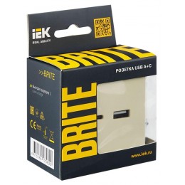 Розетка BRITE USB A+C 18Вт РЮ11-1-БрКр механизм беж. IEK BR-U22-018-K10