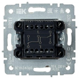 Выключатель проходной 2-кл. СП BRITE ВС10-2-6-БрБ 10А механизм бел. IEK BR-V22-0-10-K01