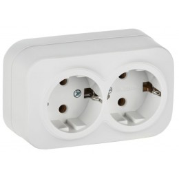 Розетка 2-м ОП GLORY РС22-3-ХБм 16А с заземл. без защ. шторок бел. матов. IEK ERH21-K01M-16