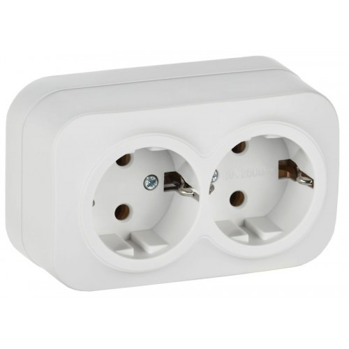 Розетка 2-м ОП GLORY РС22-3-ХБм 16А с заземл. без защ. шторок бел. матов. IEK ERH21-K01M-16