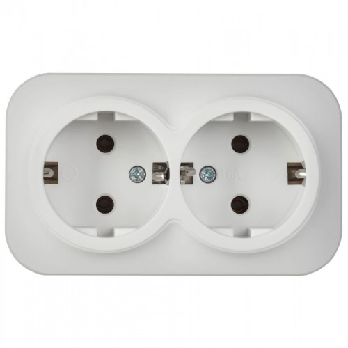 Розетка 2-м ОП GLORY РС22-3-ХБм 16А с заземл. без защ. шторок бел. матов. IEK ERH21-K01M-16