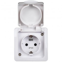 Розетка 1-м ОП Гермес Plus РСб20-3-ГПБб 16А IP54 с заземл. с крышкой бел. IEK ERMP12-K01-16-54-EC