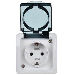 Розетка 1-м ОП Гермес Plus РСб20-3-ГПБд 16А IP54 с заземл. с дым. крышкой бел. IEK ERMP12-K03-16-54-EC