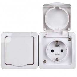 Розетка 2-м ОП Гермес Plus РСб22-3-ГПБб 16А IP54 с заземл. с крышкой бел. IEK ERMP22-K01-16-54-EC
