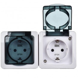 Розетка 2-м ОП Гермес Plus РСб22-3-ГПБд 16А IP54 с заземл. с дым. крышкой бел. IEK ERMP22-K03-16-54-EC