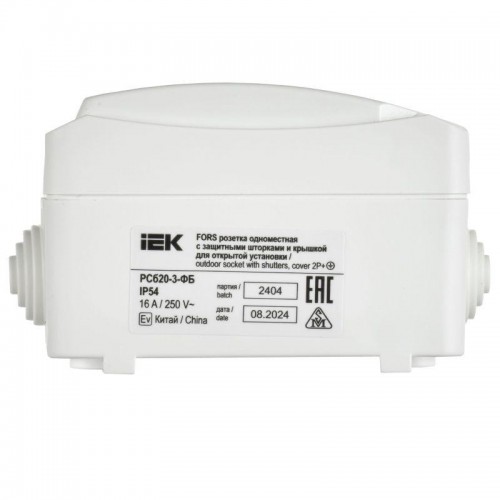 Розетка ОП Форс РСб20-3-ФБ 16А IP54 с заземл. защ. шторки бел. IEK ERS12-K01-16-54-DC