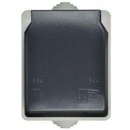 Розетка 1-м ОП Форс РСб20-3-ФСр 16А IP54 с заземл. с крышкой сер. IEK ERS12-K03-16-54-DC