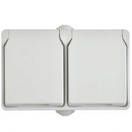 Розетка 2-м ОП Форс РСб22-3-ФБ 16А IP54 с заземл. защ. шторки бел. IEK ERS22-K01-16-54-DC