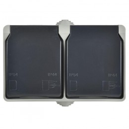 Розетка 2-м ОП Форс РСб22-3-ФСр 16А IP54 с заземл. с крышкой сер. IEK ERS22-K03-16-54-DC