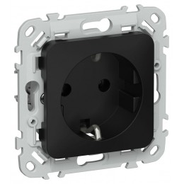 Розетка СП FLITE РС11-1-ФлЧ 16А с заземл. без защ. шторок безвинтовое крепление механизм черн. IEK FI-R11-16-1-K02