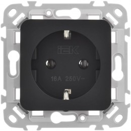 Розетка СП FLITE РС11-1-ФлЧ 16А с заземл. без защ. шторок безвинтовое крепление механизм черн. IEK FI-R11-16-1-K02