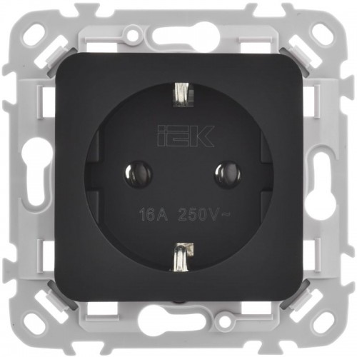 Розетка СП FLITE РС11-1-ФлЧ 16А с заземл. без защ. шторок безвинтовое крепление механизм черн. IEK FI-R11-16-1-K02
