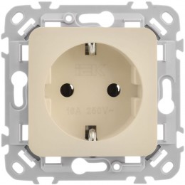 Розетка СП FLITE РС11-1-ФлСл 16А с заземл. без защ. шторок безвинтовое крепление механизм сливочный IEK FI-R11-16-1-K86