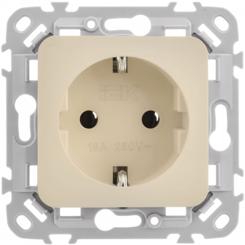 Розетка СП FLITE РС11-1-ФлСл 16А с заземл. без защ. шторок безвинтовое крепление механизм сливочный IEK FI-R11-16-1-K86