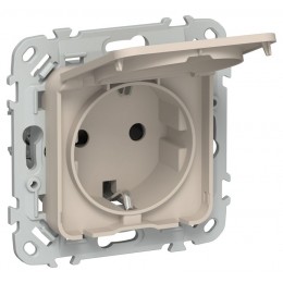 Розетка СП FLITE РСшкр11-1-44-ФлЛ 16А IP44 с заземл. с защ. шторками и крышкой безвинтовое крепление механизм льняной IEK FI-R16-16-1-44-K88
