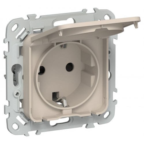 Розетка СП FLITE РСшкр11-1-44-ФлЛ 16А IP44 с заземл. с защ. шторками и крышкой безвинтовое крепление механизм льняной IEK FI-R16-16-1-44-K88