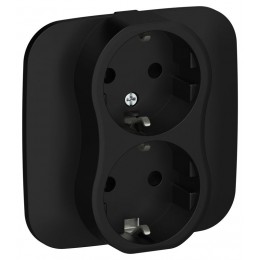 Розетка 2-м СП FLITE РС12-1-А-ФлЧ 16А с заземл. без защ. шторок безвинтовое крепление в сборе механизм черн. IEK FI-R21A-16-1-K02