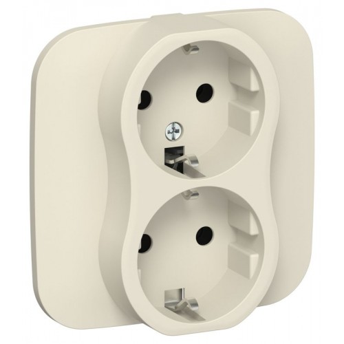 Розетка 2-м СП FLITE РС12-1-А-ФлСл 16А с заземл. без защ. шторок безвинтовое крепление в сборе механизм сливочный IEK FI-R21A-16-1-K86