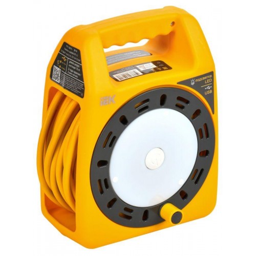 Удлинитель на катушке 3х15м с заземл. Industrial УК15 2P+PE 3х1.5кв.мм USBх2 LED термозащита IEK IN-KP24-16-03-15-UL