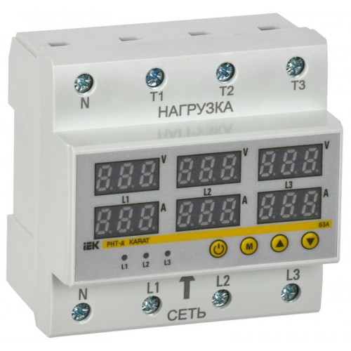 Реле напряжения и тока РНТ-д трехфазное 90мм 63А IEK IVC41-3-63