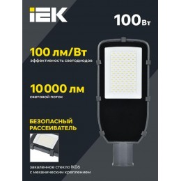 Светильник светодиодный ДКУ 1002-100Д 5000К IP65 уличный консольный сер. IEK LDKU0-1002-100-5000-K03
