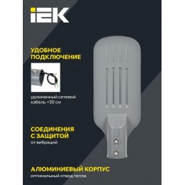 Светильник светодиодный ДКУ 1012-50Ш 5000К IP65 уличный консольный сер. IEK LDKU1-1012-050-5000-K03