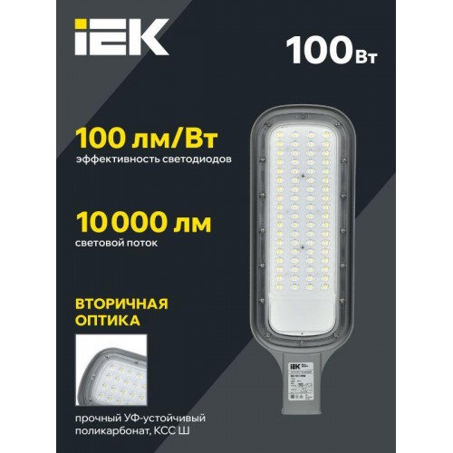 Светильник светодиодный ДКУ 1012-100Ш 5000К IP65 уличный консольный сер. IEK LDKU1-1012-100-5000-K03