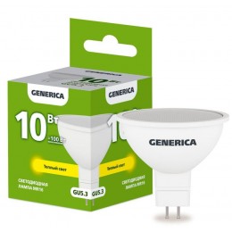 Лампа светодиодная MR16 10Вт софит 3000К GU5.3 230В GENERICA LL-MR16-10-230-30-GU5-G